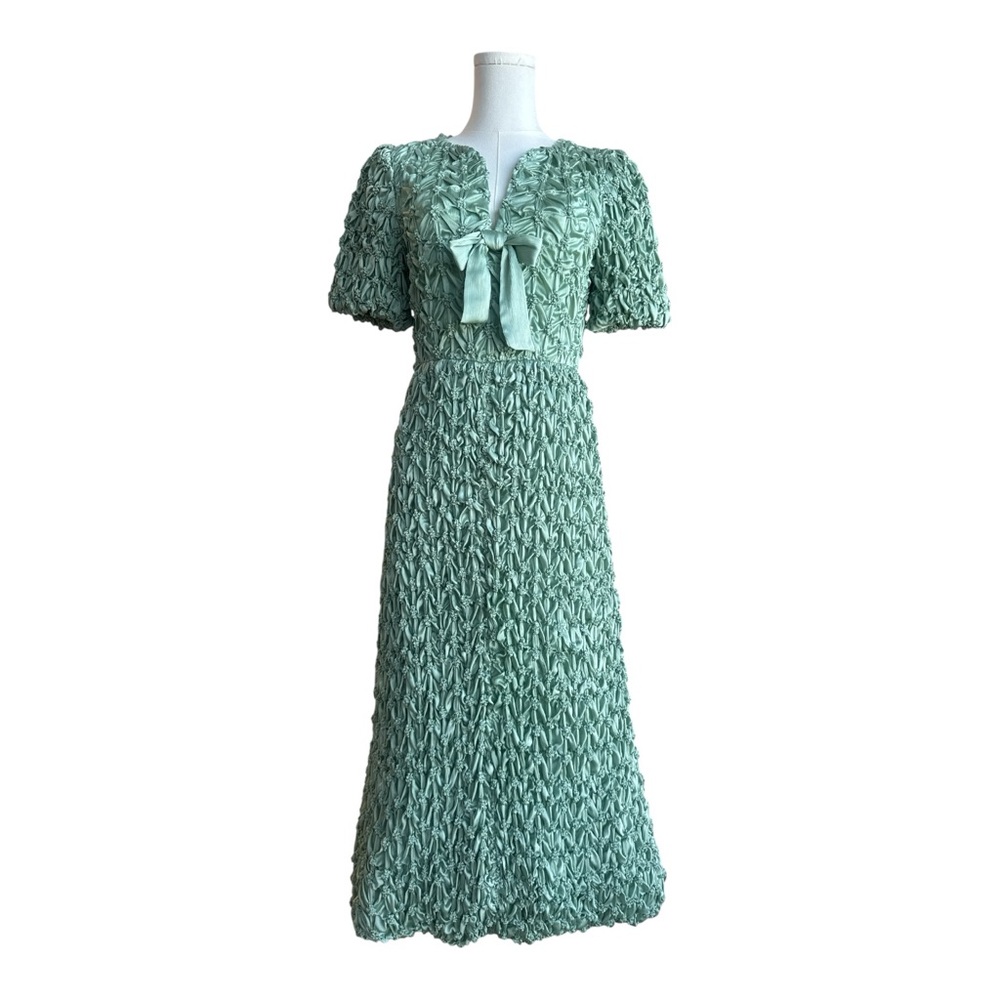 FFF33 Green texted print dress with bow detail size small